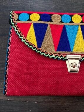 Egyptian Linen Clutch - 19cm x 30cm - Red, Blue, Yellow